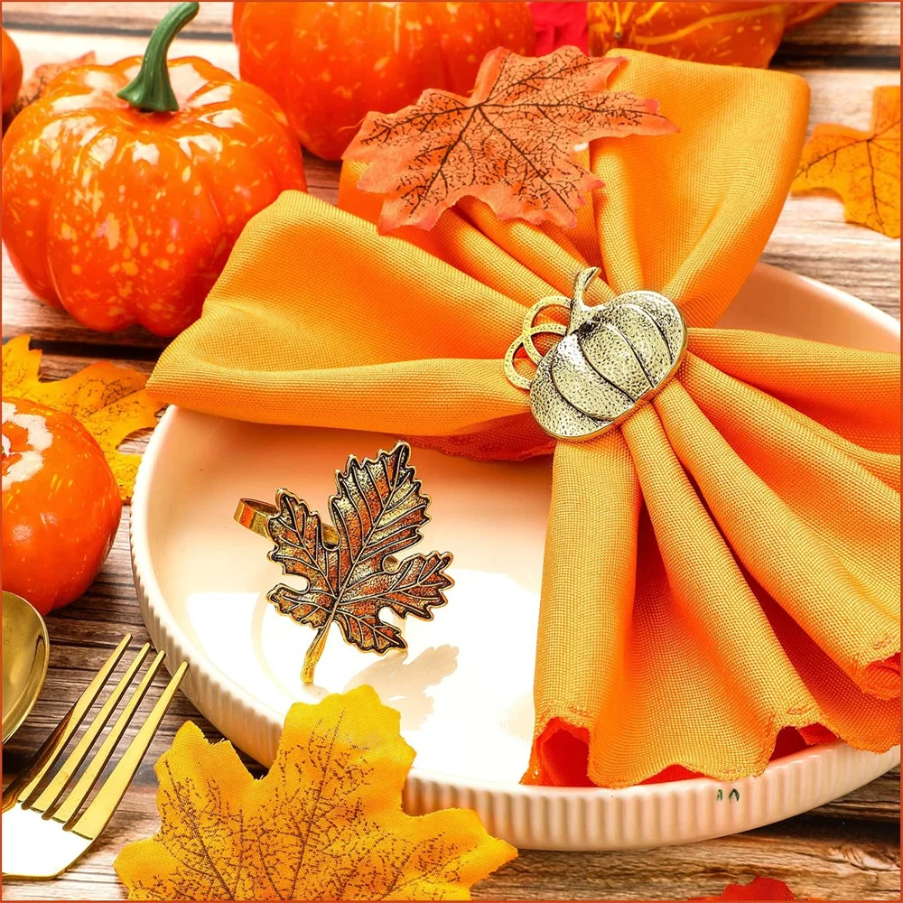 12Pcs Maple Leaf Pumpkin Napkin Rings Set Retro Fall Napkin Holders for Autumn Theme Thanksgiving Christmas Party Table Decor - Image 2