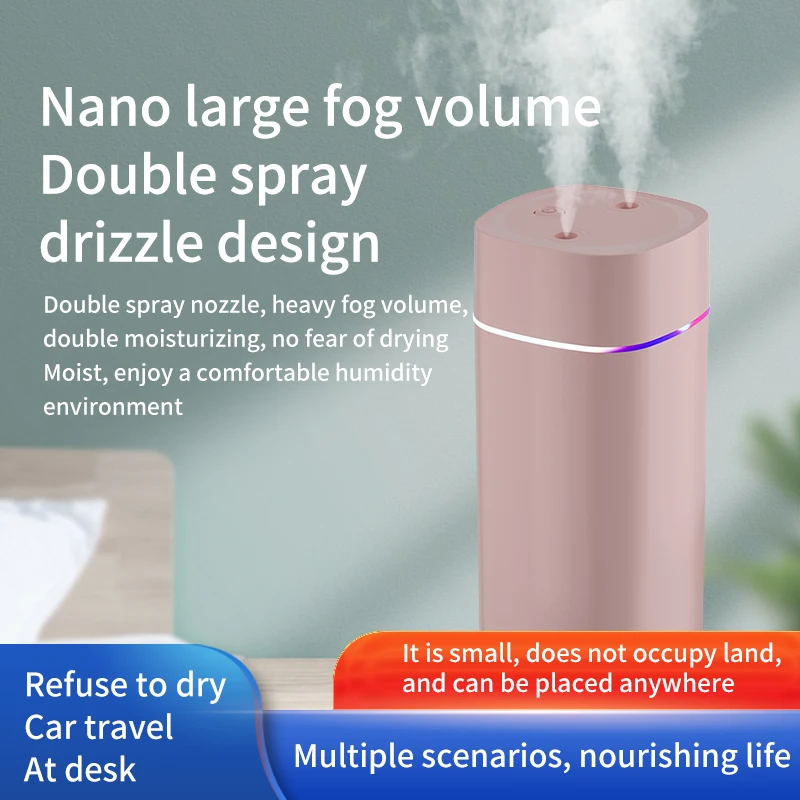Creative Dual Nozzle Humidifier Desktop Home Bedroom Car Aromatherapy Silent Air Humidification Usb 7 Color Ambient Light - Image 3