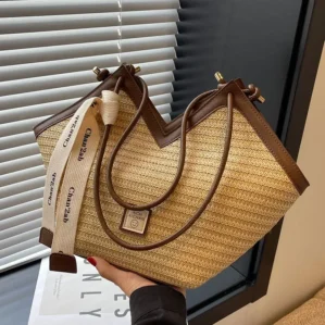 Straw Leisure Capacity Beach Shoulder Bag Retro Handmade Woven Shoulder Bag Summer Leisure Bag Commuting Women's Handbag