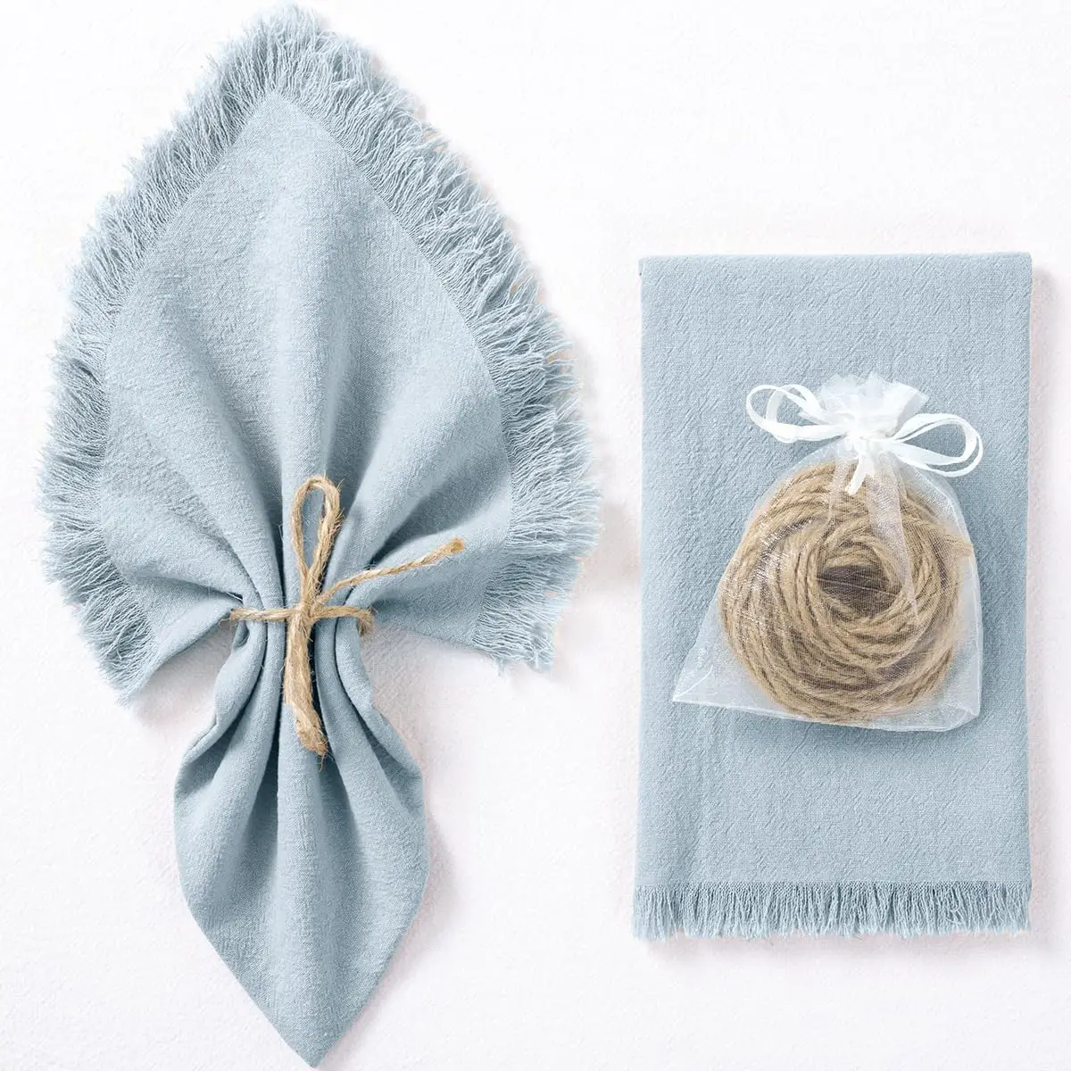 Cotton Linen Napkins with Rustic Boho Fringe, Handmade Cloth, Fall, Christmas, Wedding Decor, 18x18Inch, 6 Packs - Image 2