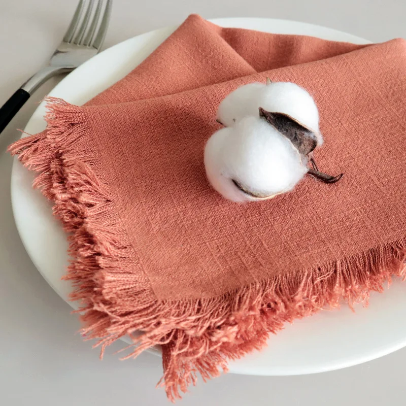 Cotton Linen Napkins with Rustic Boho Fringe, Handmade Cloth, Fall, Christmas, Wedding Decor, 18x18Inch, 6 Packs - Image 18