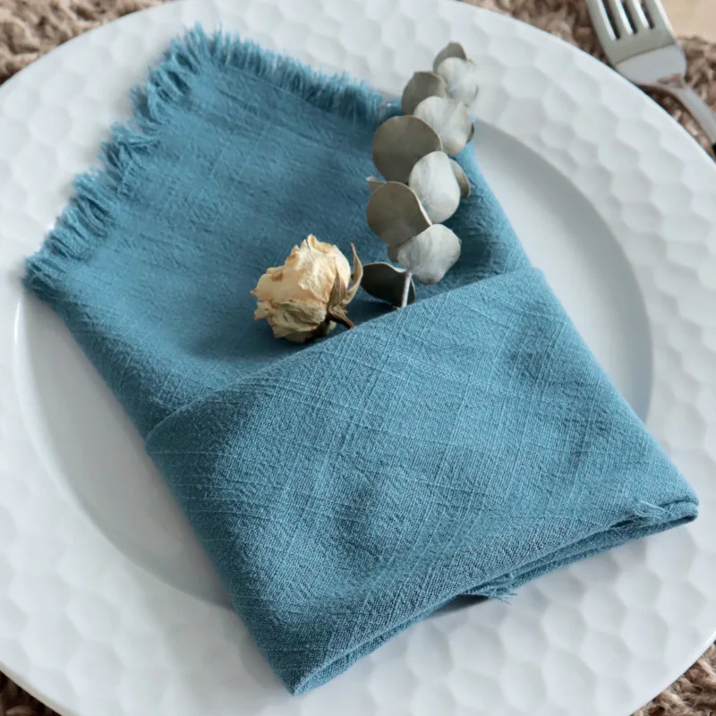 Cotton Linen Napkins with Rustic Boho Fringe, Handmade Cloth, Fall, Christmas, Wedding Decor, 18x18Inch, 6 Packs - Image 6