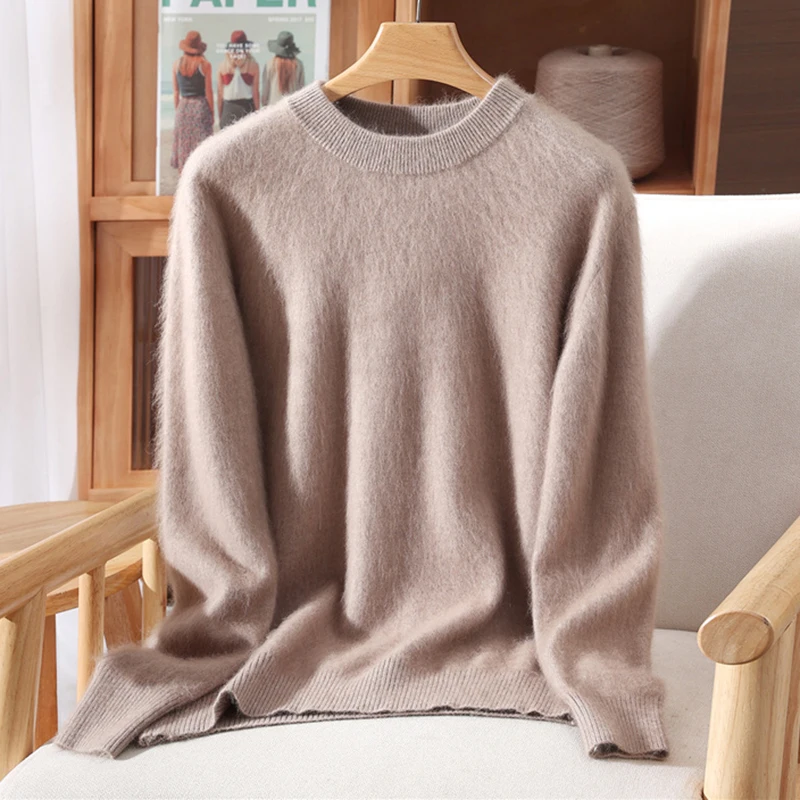 Women's Round-neck Mink Cashmere Sweater Soft Pullover Jumper Comfortable Knitted Top for Autumn Winter Pure Mink Material - Image 12
