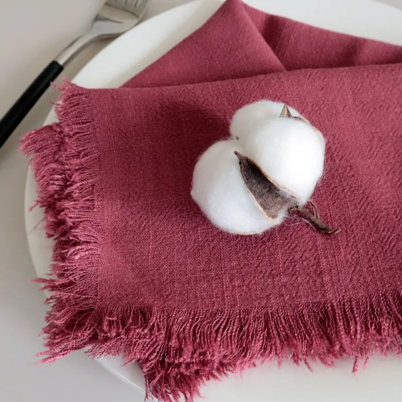 Cotton Linen Napkins with Rustic Boho Fringe, Handmade Cloth, Fall, Christmas, Wedding Decor, 18x18Inch, 6 Packs - Image 15