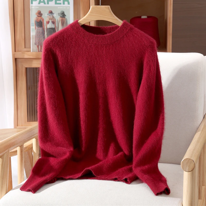 Women's Round-neck Mink Cashmere Sweater Soft Pullover Jumper Comfortable Knitted Top for Autumn Winter Pure Mink Material - Image 17