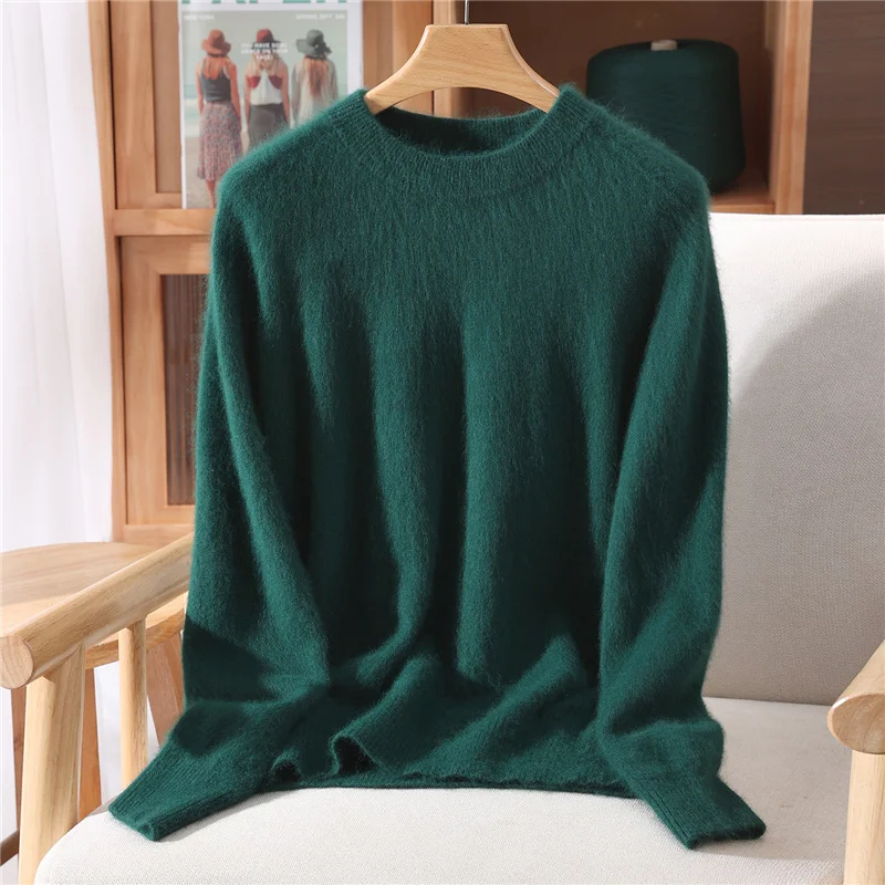 Women's Round-neck Mink Cashmere Sweater Soft Pullover Jumper Comfortable Knitted Top for Autumn Winter Pure Mink Material - Image 4