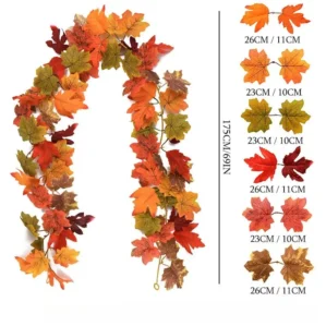 Autumn Artificial Maple Leaf Garland Fake Leaf Plant Vine Wall Windows Hanging Decoration Home Garden Halloween Christmas Decor