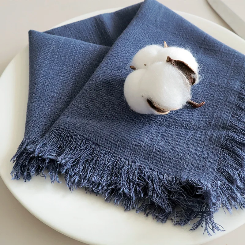 Cotton Linen Napkins with Rustic Boho Fringe, Handmade Cloth, Fall, Christmas, Wedding Decor, 18x18Inch, 6 Packs - Image 14