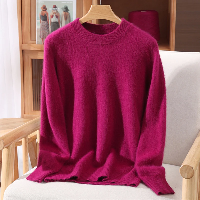 Women's Round-neck Mink Cashmere Sweater Soft Pullover Jumper Comfortable Knitted Top for Autumn Winter Pure Mink Material - Image 16