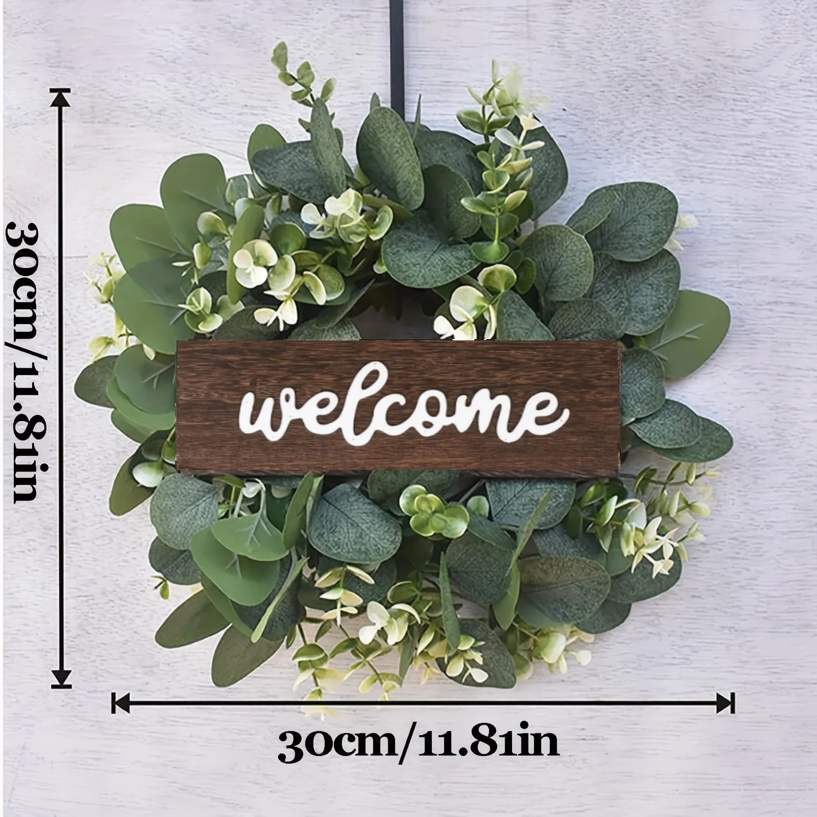 Green Eucalyptus Wreath with Welcome Sign Artificial Eucalyptus Wreath Spring Summer Wreath with White Berries for Front Door - Image 2