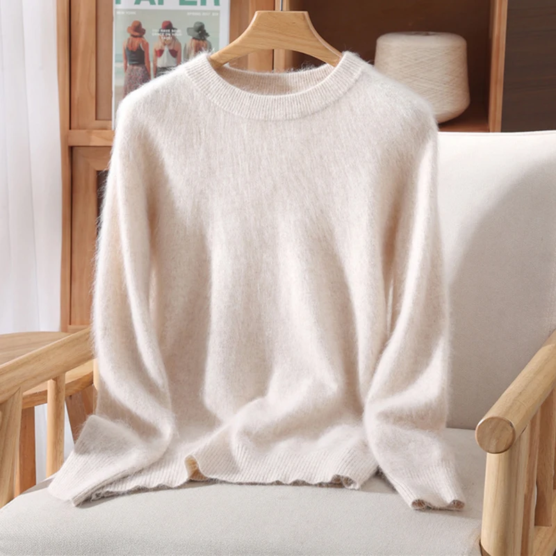 Women's Round-neck Mink Cashmere Sweater Soft Pullover Jumper Comfortable Knitted Top for Autumn Winter Pure Mink Material - Image 19
