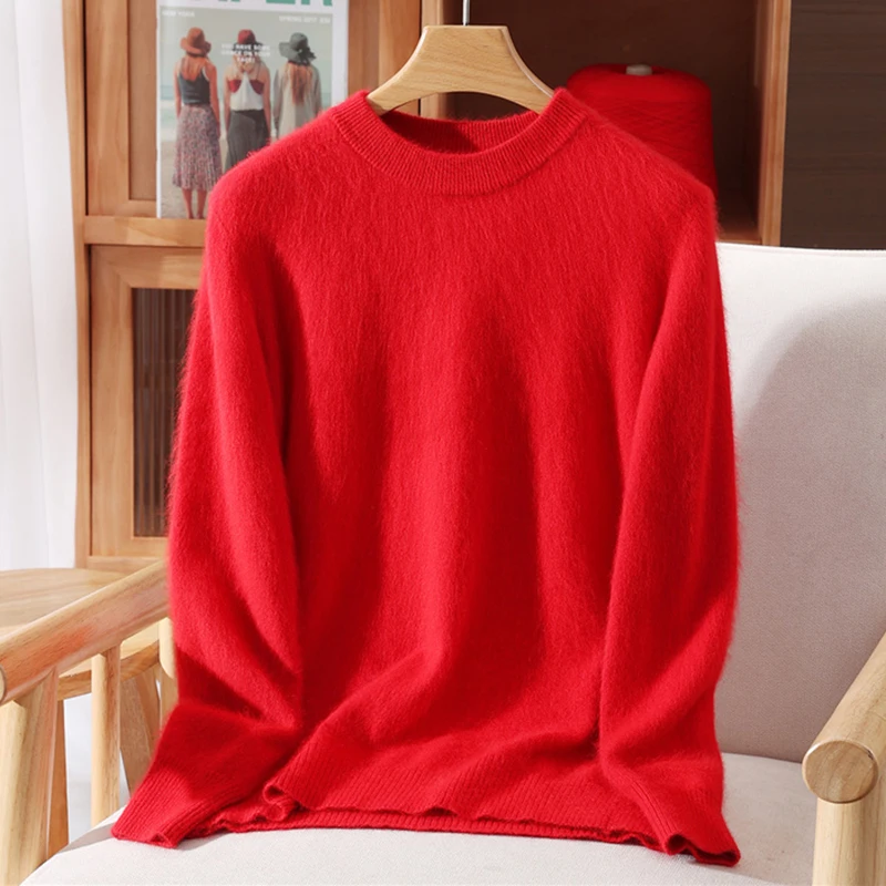 Women's Round-neck Mink Cashmere Sweater Soft Pullover Jumper Comfortable Knitted Top for Autumn Winter Pure Mink Material - Image 7