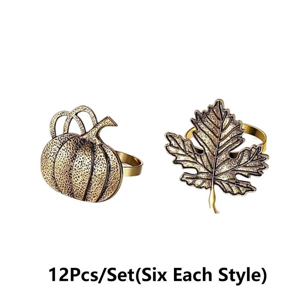 12Pcs Maple Leaf Pumpkin Napkin Rings Set Retro Fall Napkin Holders for Autumn Theme Thanksgiving Christmas Party Table Decor - Image 8
