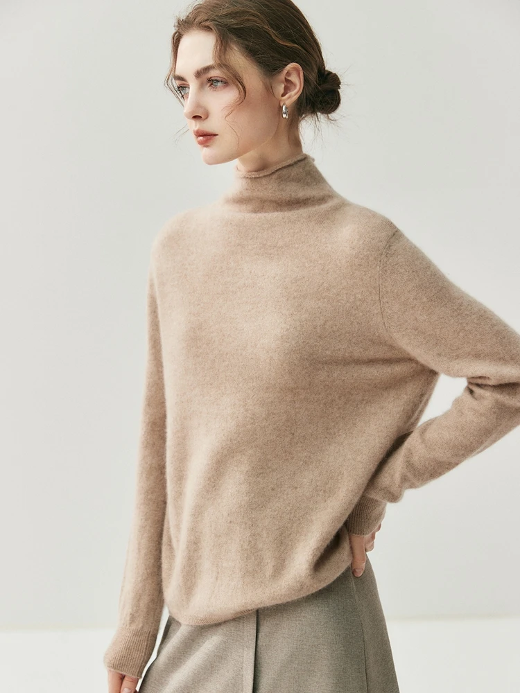 Women Pullover Basic 100% Cashmere Sweater Front Back Both Wear Mock Neck Knit Versatile Clothing Autumn Winter Sweater Cardigan - Image 8