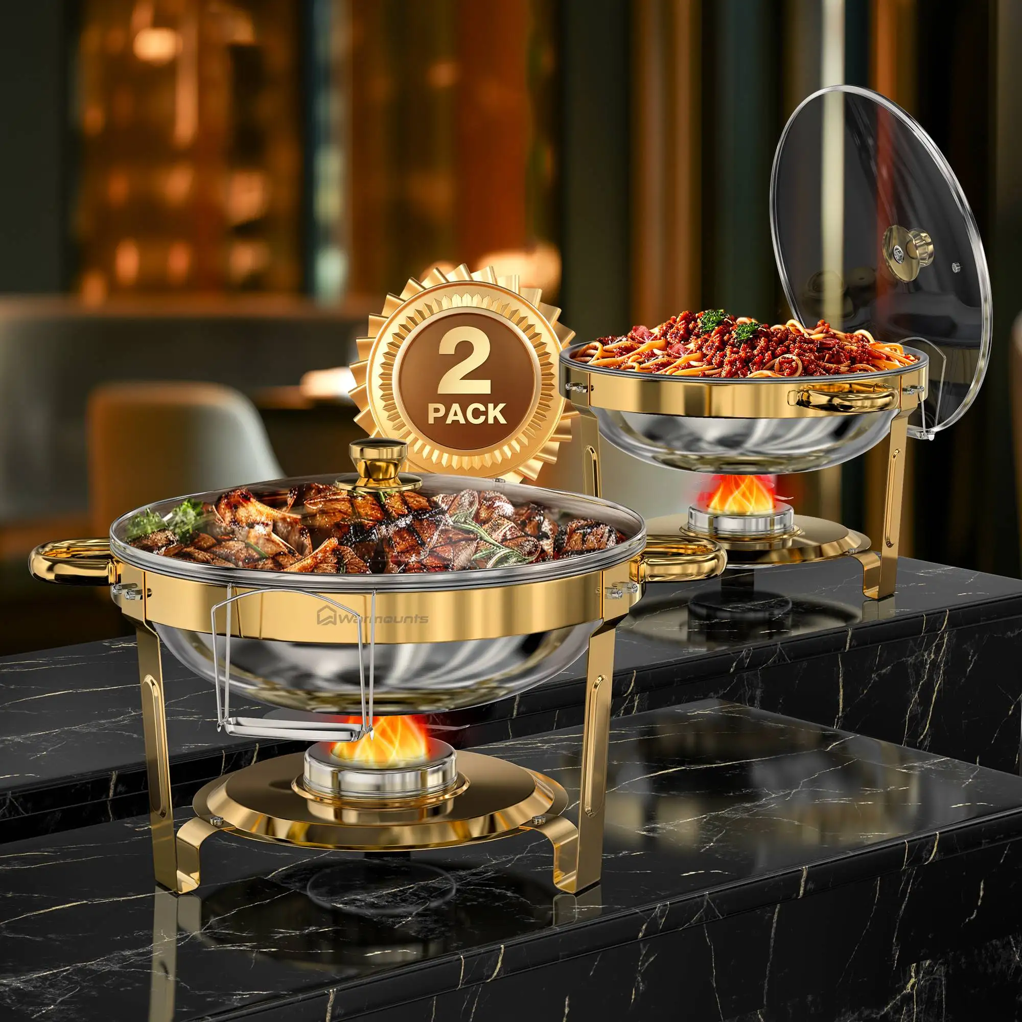 2/4 Pack Chafing Dishes for Buffet 5QT Round Stainless Steel Chafing Dish Set for Home Parties, Christmas Buffet Warmer Set - Image 7