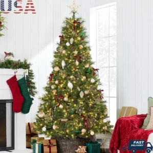 Pre-Lit Artificial Scotch Pine Christmas Tree 7.5ft with 1500 Twinkling Micro LED Lights Holiday Decor Cordless Assembly