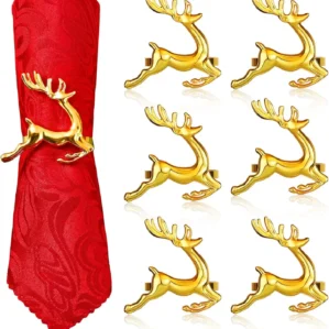 Deer Napkin Rings Silver Christmas Antler Reindeer Buckle for Cloth Napkins Holiday Dinners PartiesTable Decoration Accessories