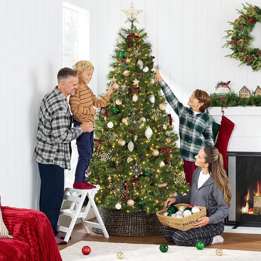 Pre-Lit Artificial Scotch Pine Christmas Tree 7.5ft with 1500 Twinkling Micro LED Lights Holiday Decor Cordless Assembly - Image 4