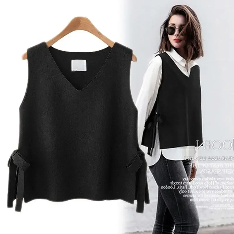 Crop New knit Top women vest sweater short Korean wool Vest Pullover belt wear Cashmere knitwears Waistcoat Woman clothing y2k - Image 4