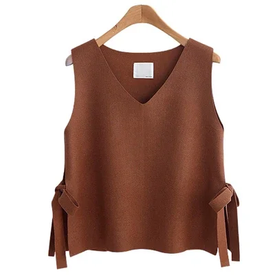 Crop New knit Top women vest sweater short Korean wool Vest Pullover belt wear Cashmere knitwears Waistcoat Woman clothing y2k - Image 7