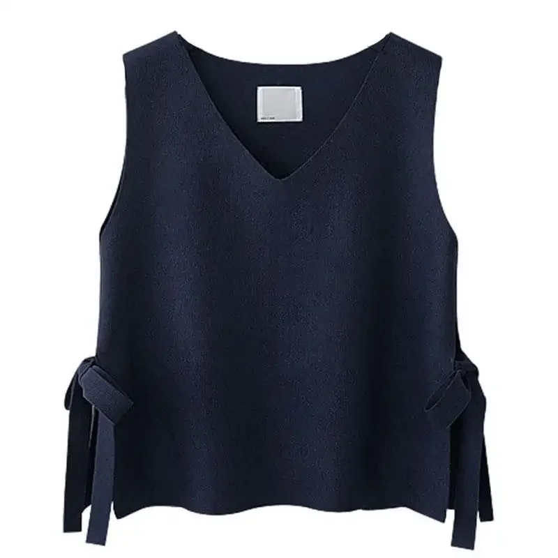 Crop New knit Top women vest sweater short Korean wool Vest Pullover belt wear Cashmere knitwears Waistcoat Woman clothing y2k - Image 5