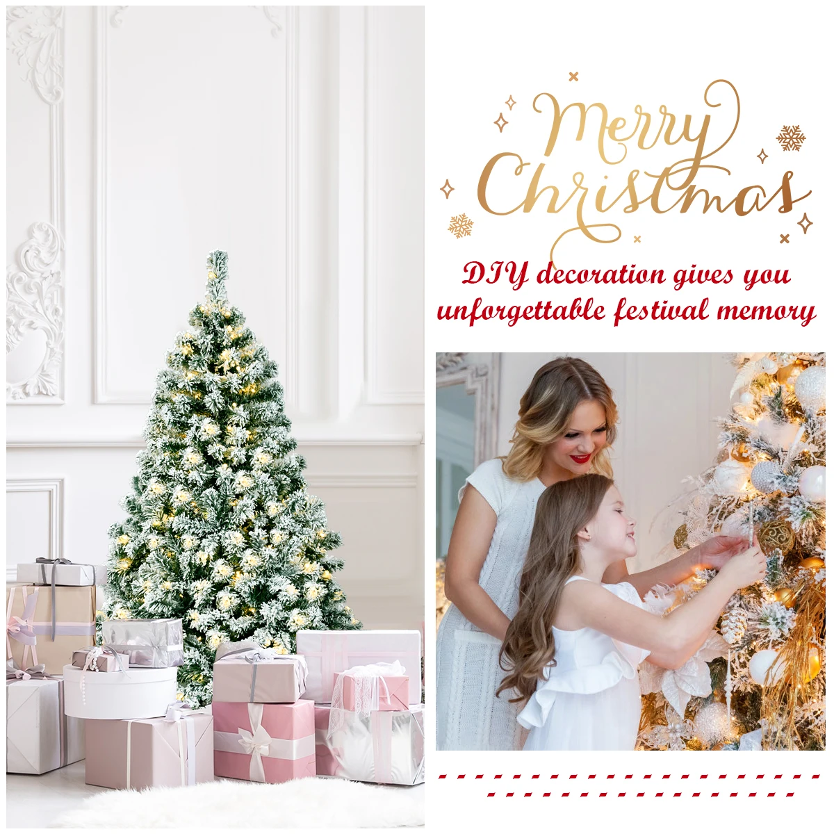 4.5Ft Pre-Lit Premium Snow Flocked Hinged Artificial Christmas Tree w/200 Lights - Image 6