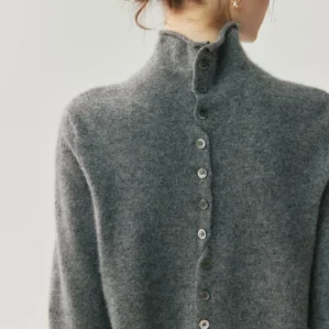 Women Pullover Basic 100% Cashmere Sweater Front Back Both Wear Mock Neck Knit Versatile Clothing Autumn Winter Sweater Cardigan