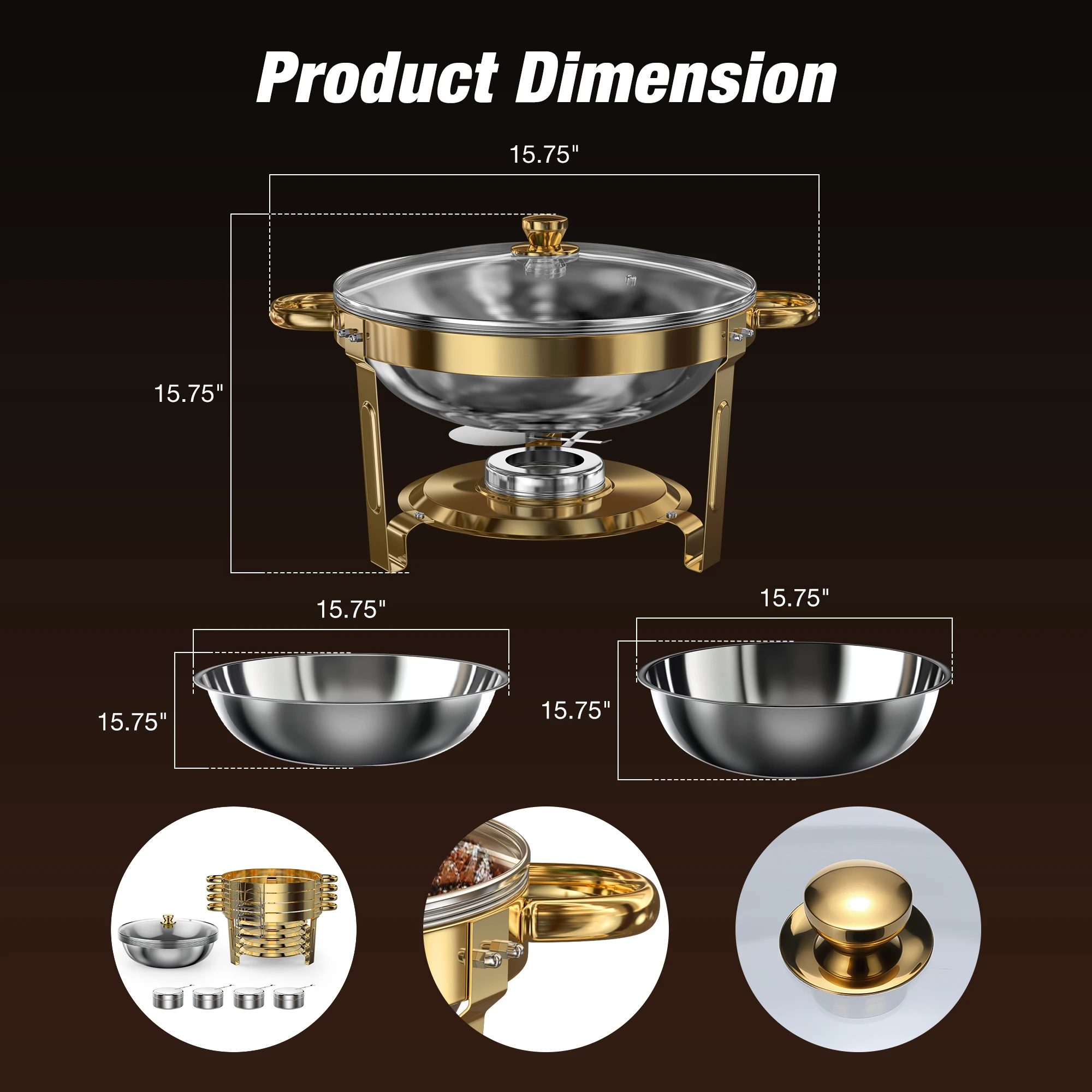 2/4 Pack Chafing Dishes for Buffet 5QT Round Stainless Steel Chafing Dish Set for Home Parties, Christmas Buffet Warmer Set - Image 5