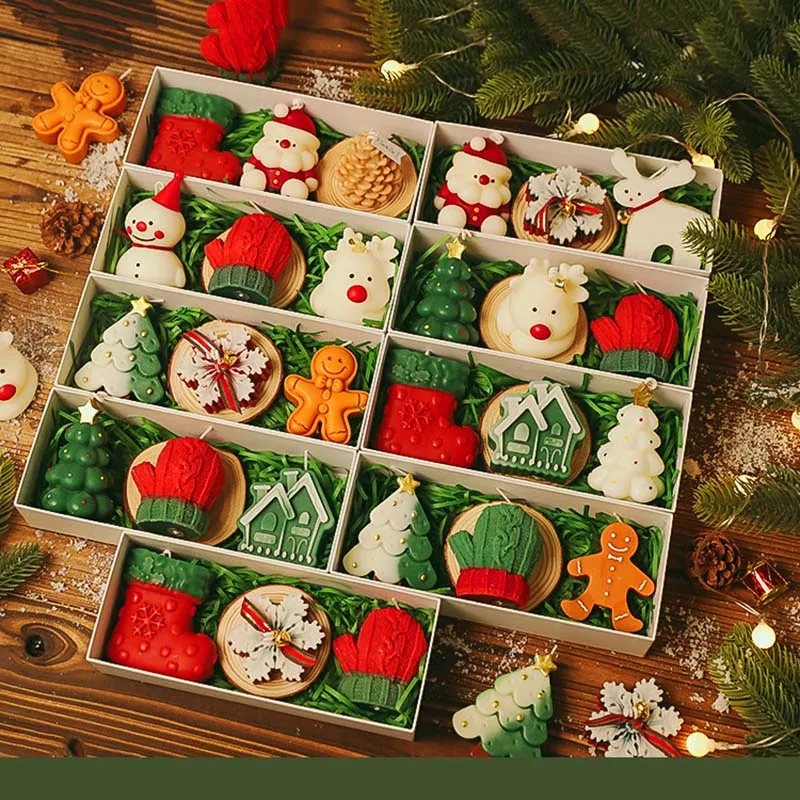 Christmas Scented Candle Gift Set Relaxing Aromatherapy for Friends Holiday Present Santa Claus Elk New Year Decorative Candles